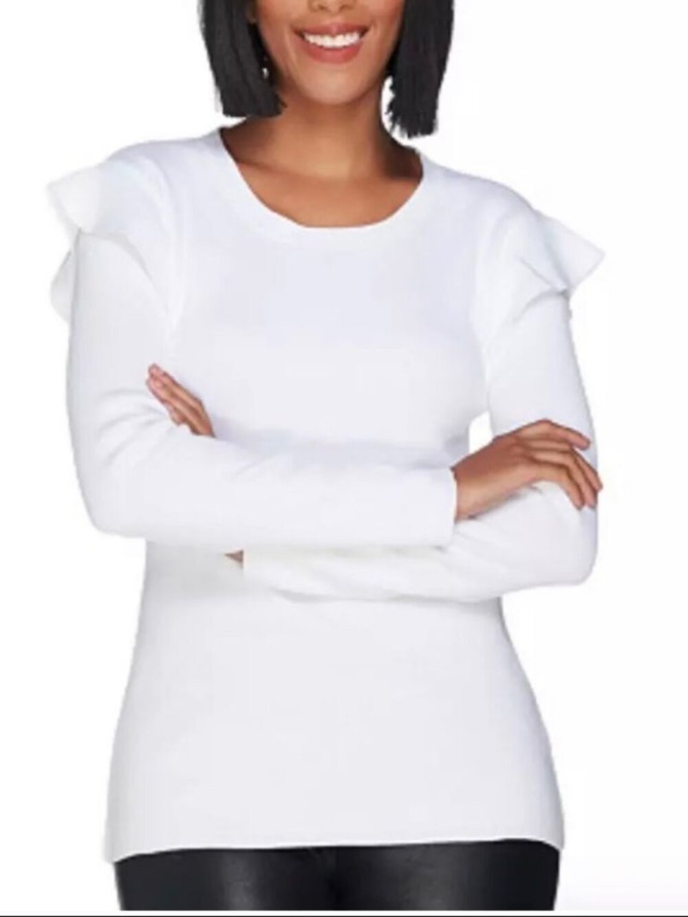 Du Jour Ruffle Shoulder Rib Knit Sweater